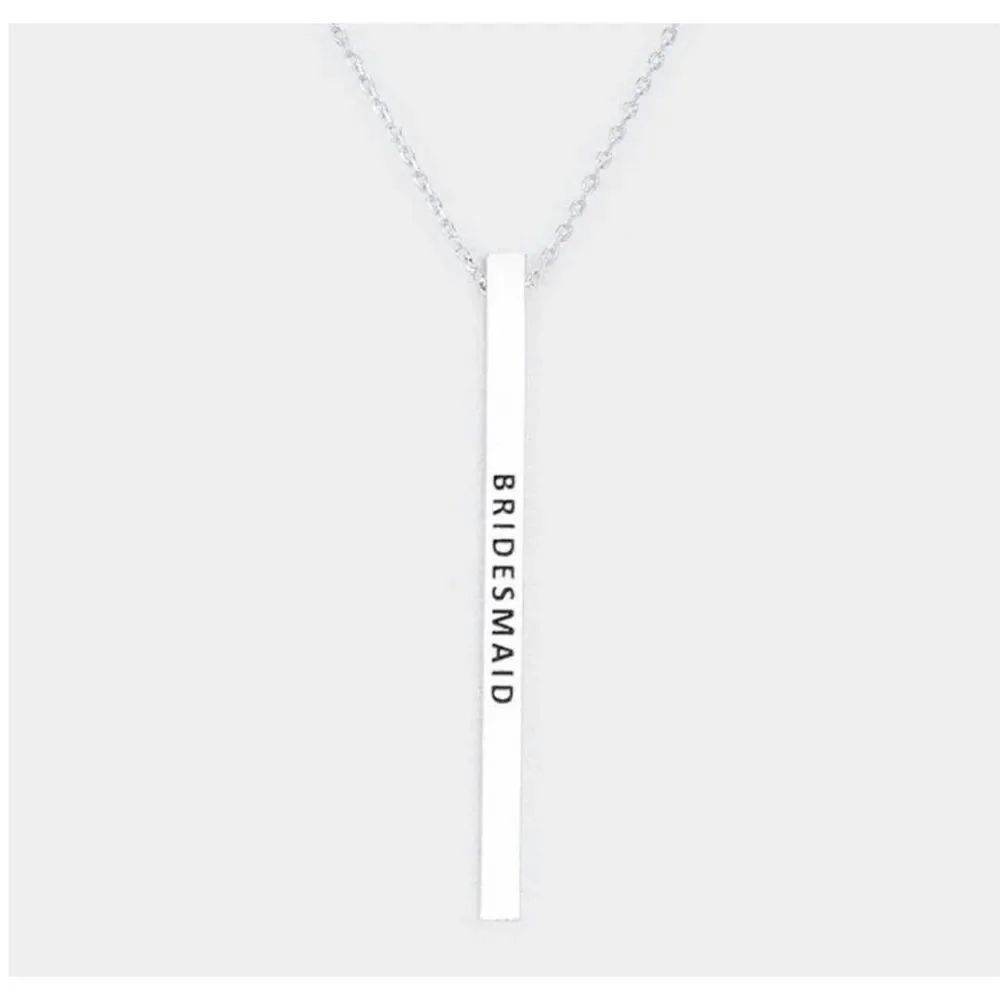 New Womens Bridesmaid Vertical Bar Pendant Adjustable Silver Necklace 18-20”